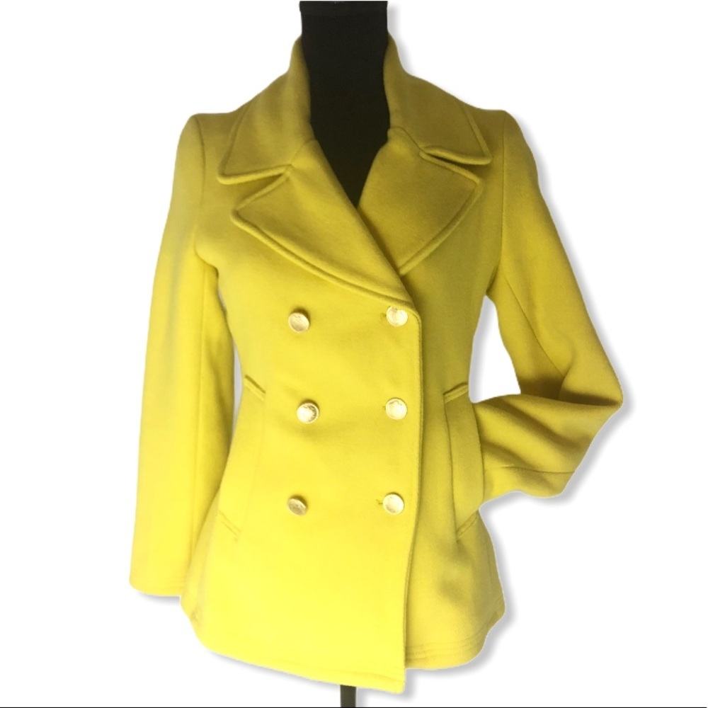 GAP Wool Double Breasted Chartreuse Peacoat Lemon Yellow Jacket